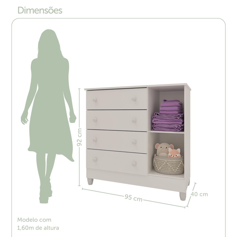 Quarto de Bebê Ariel Berço 3 em 1 Gabrielle Cômoda Infantil com Porta Branco Carolina Baby