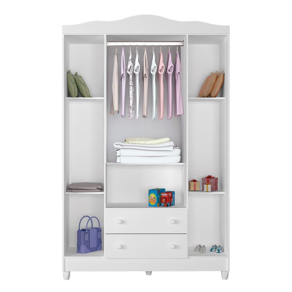 Quarto de Bebê Ariel Berço 3 em 1 Gabrielle Guarda Roupa 4 Portas Infantil Branco Carolina Baby