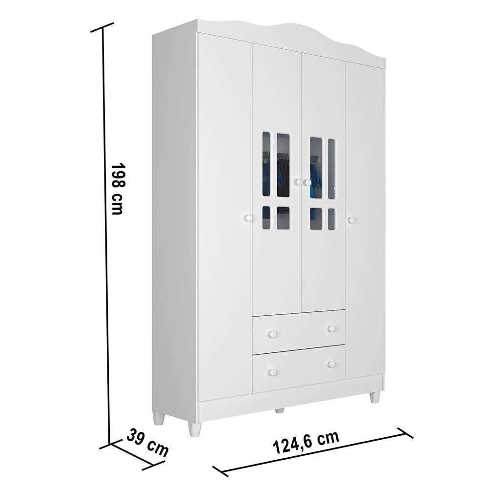 Quarto de Bebê Ariel Berço 3 em 1 Gabrielle Guarda Roupa 4 Portas Infantil Branco Carolina Baby