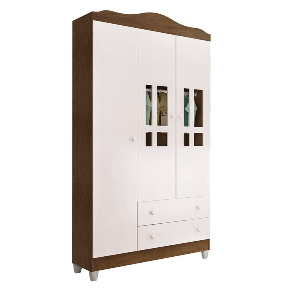 Quarto de Bebê Ariel Berço 3 em 1 Gabrielle Guarda Roupa Infantil 3 Portas Branco Amadeirado Carolina Baby