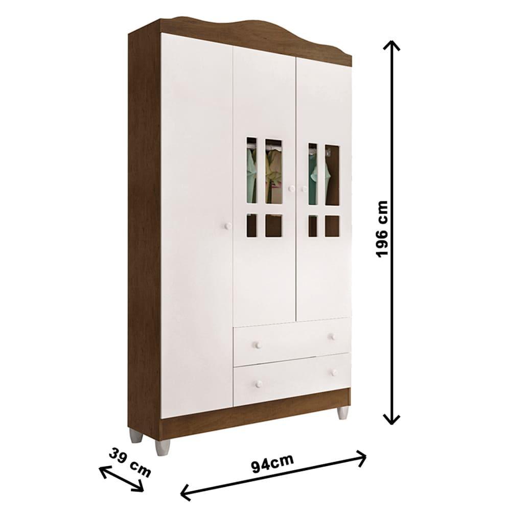 Quarto de Bebê Ariel Berço 3 em 1 Gabrielle Guarda Roupa Infantil 3 Portas Branco Amadeirado Carolina Baby