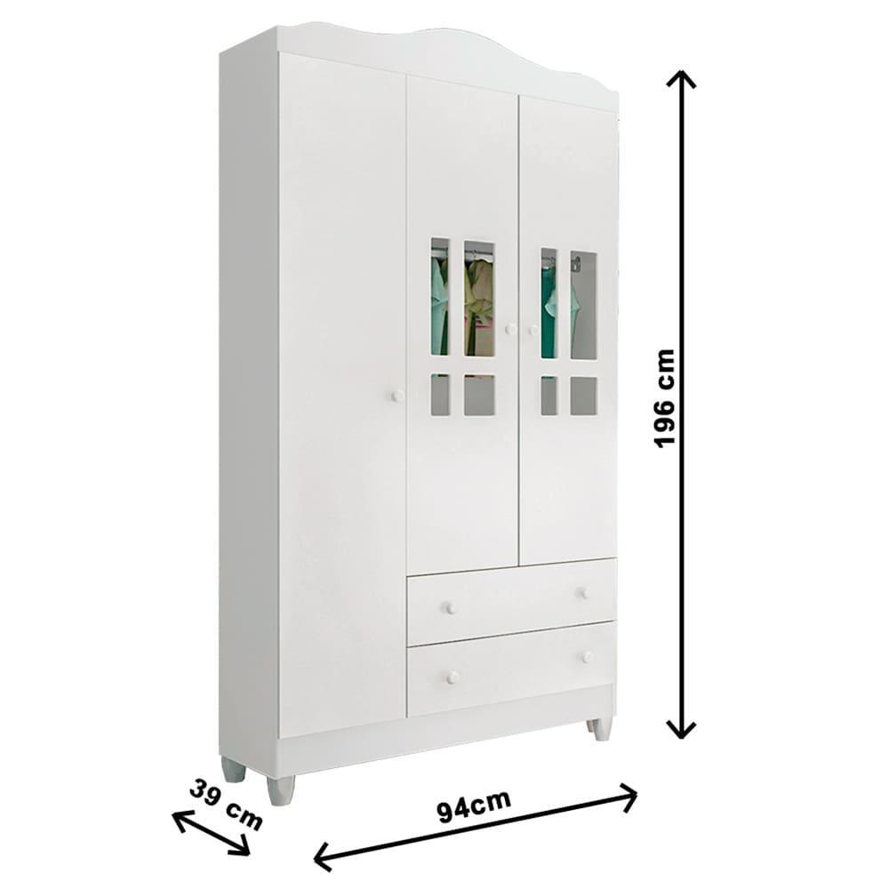 Quarto de Bebê Ariel Berço 3 em 1 Gabrielle Guarda Roupa Infantil Branco Carolina Baby