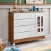 Quarto de Bebê Ariel Berço 3 em 1 Lila Cômoda com Porta Branco Amadeirado Carolina Baby