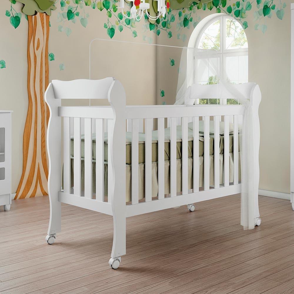Quarto de Bebê Ariel Berço 3 em 1 Lila Cômoda com Porta Branco Carolina Baby