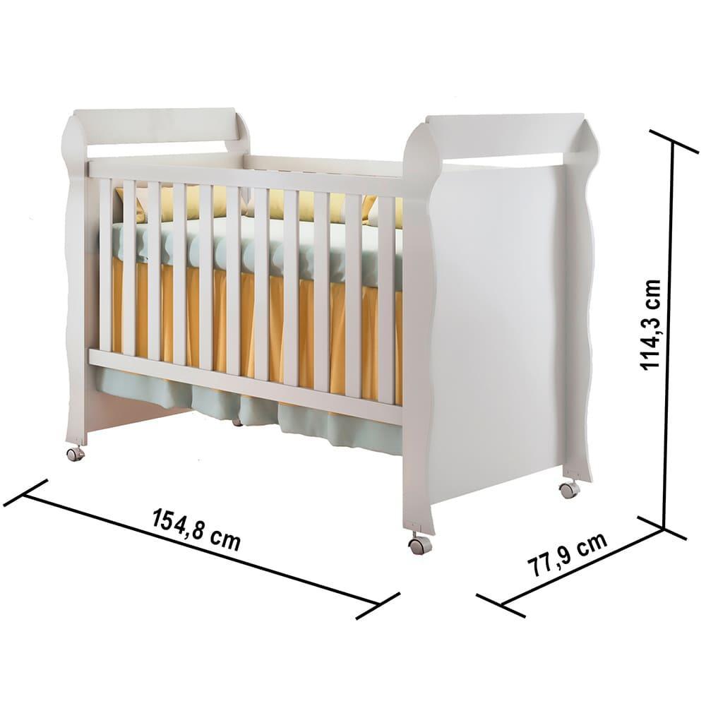 Quarto de Bebê Ariel Berço Mini Cama Mirelle Cômoda Infantil com Porta Branco Carolina Baby