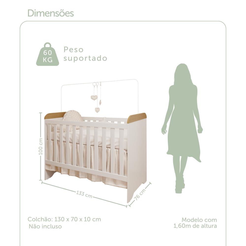 Quarto de Bebê Ariel Completo Berço 3 em 1 Gabrielle Guarda Roupa 4 Portas Cômoda Infantil Branco com Bétula Carolina Baby
