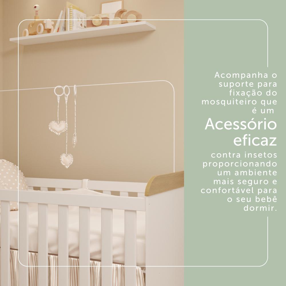 Quarto de Bebê Ariel Completo Berço 3 em 1 Gabrielle Guarda Roupa 4 Portas Cômoda Infantil Branco com Bétula Carolina Baby