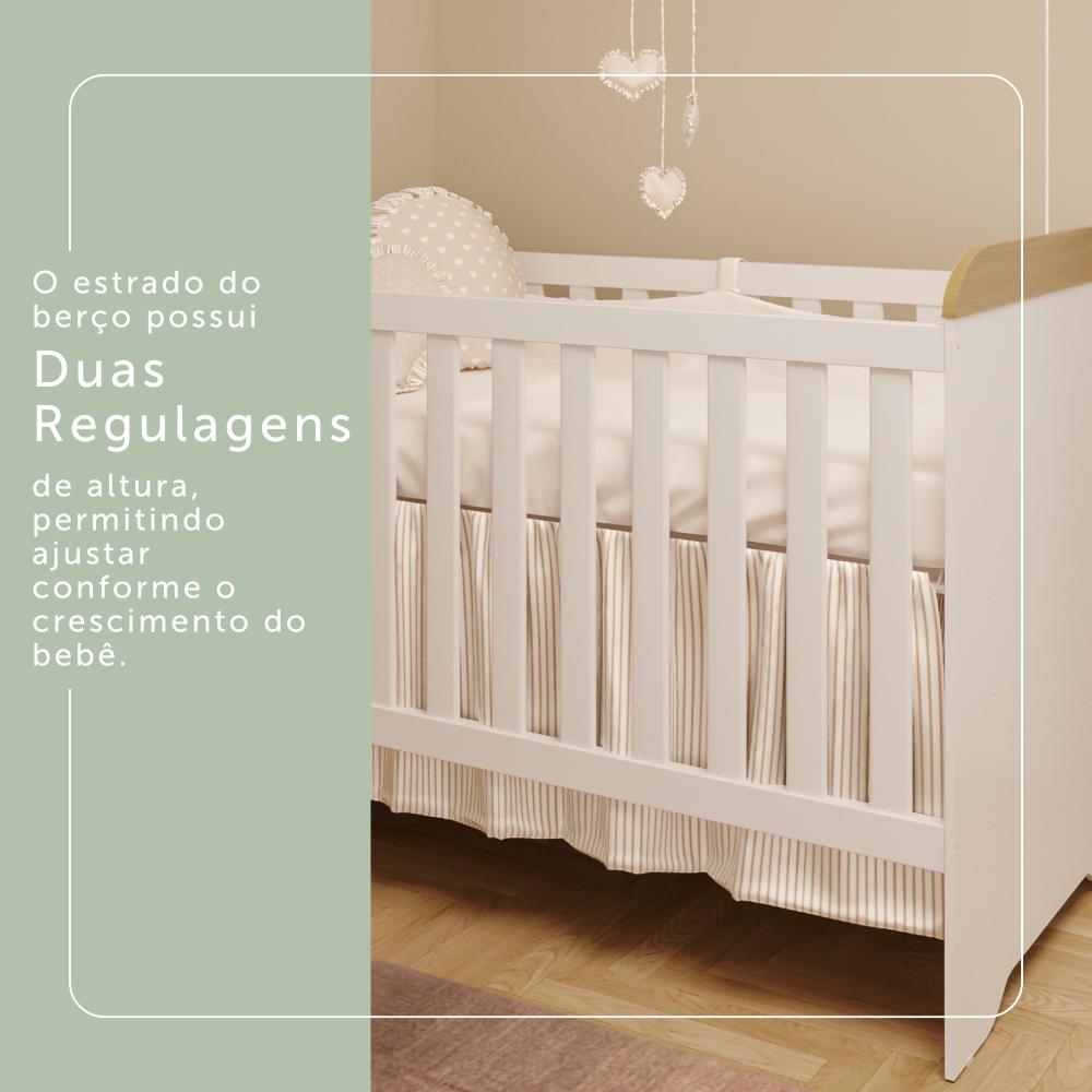 Quarto de Bebê Ariel Completo Berço 3 em 1 Gabrielle Guarda Roupa 4 Portas Cômoda Infantil Branco com Bétula Carolina Baby