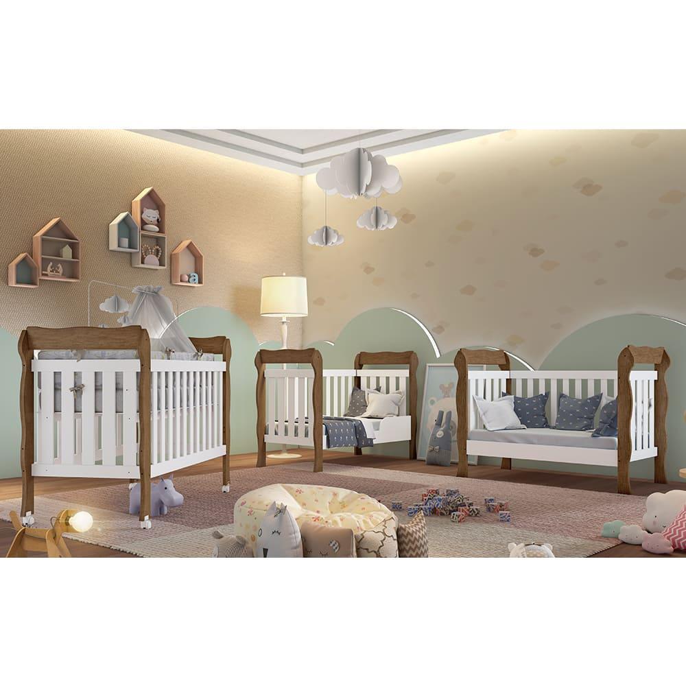 Quarto de Bebê Ariel Completo Berço 3 em 1 Lila Guarda Roupa 3 Portas Cômoda Infantil com Porta Lila Amadeirado Carolina Baby