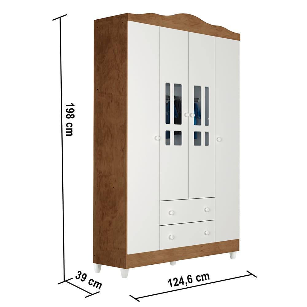 Quarto de Bebê Ariel Guarda Roupa 4 Portas com Gavetas Cômoda Infantil 4 Gavetas com Porta Amadeirado Carolina Baby
