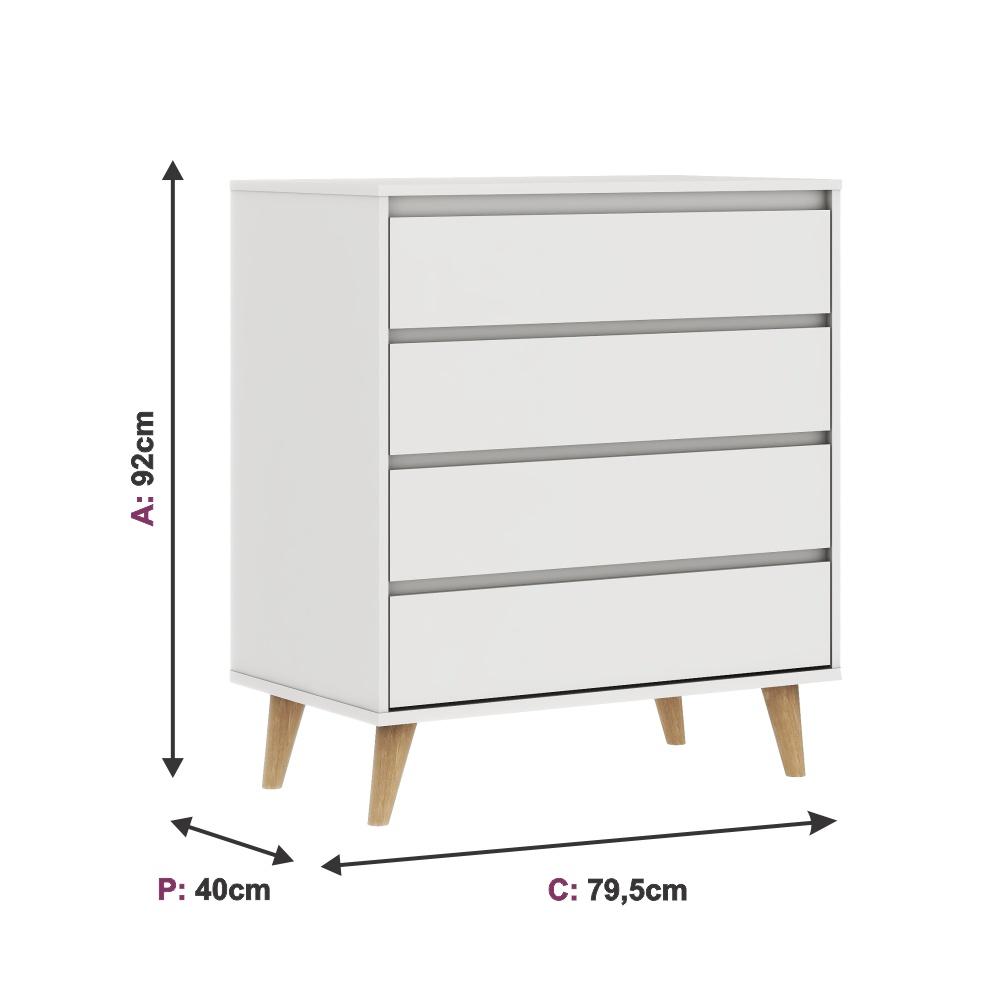 Quarto de Bebê Berço 3 em 1 Cômoda Gaveteiro Guarda Roupa Retrô 3 Portas com Gavetas Branco com Bétula Carolina Baby