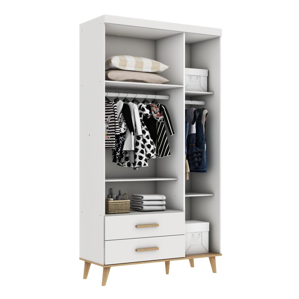 Quarto de Bebê Berço 3 em 1 Cômoda Gaveteiro Guarda Roupa Retrô 3 Portas com Gavetas Branco com Bétula Carolina Baby