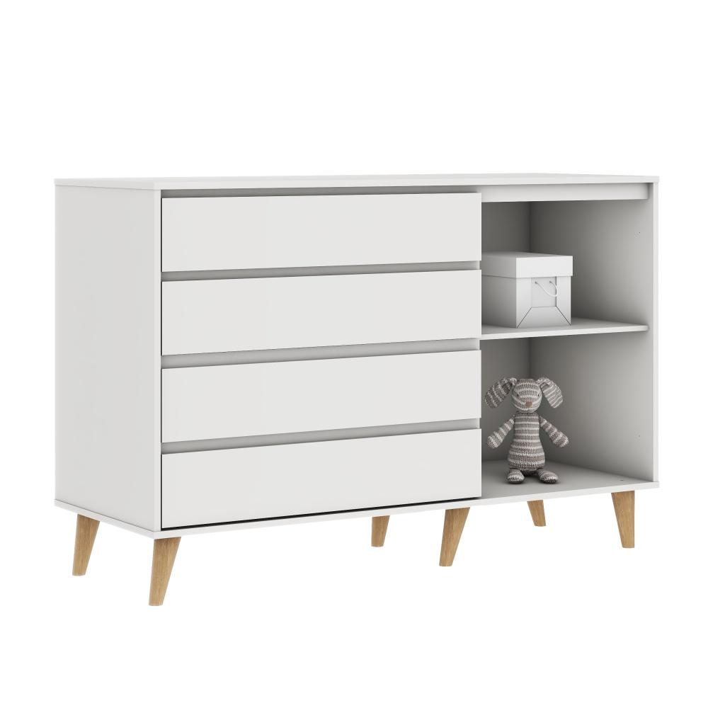 Quarto de Bebê Berço 3 em 1 Cômoda Infantil 4 Gavetas com Porta Guarda Roupa Branco Carolina Baby