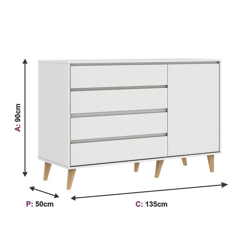 Quarto de Bebê Berço 3 em 1 Cômoda Infantil 4 Gavetas com Porta Guarda Roupa Branco Carolina Baby