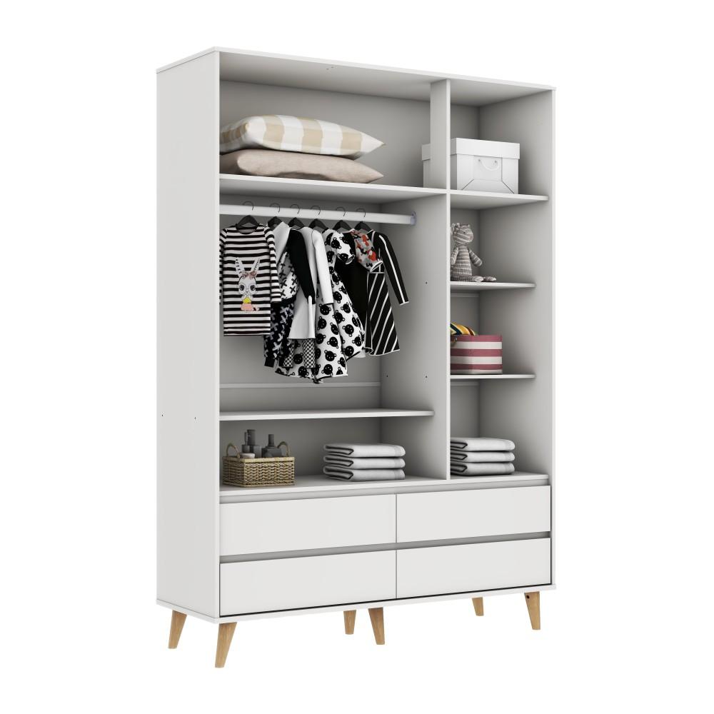 Quarto de Bebê Berço 3 em 1 Cômoda Infantil 4 Gavetas com Porta Guarda Roupa Branco Carolina Baby