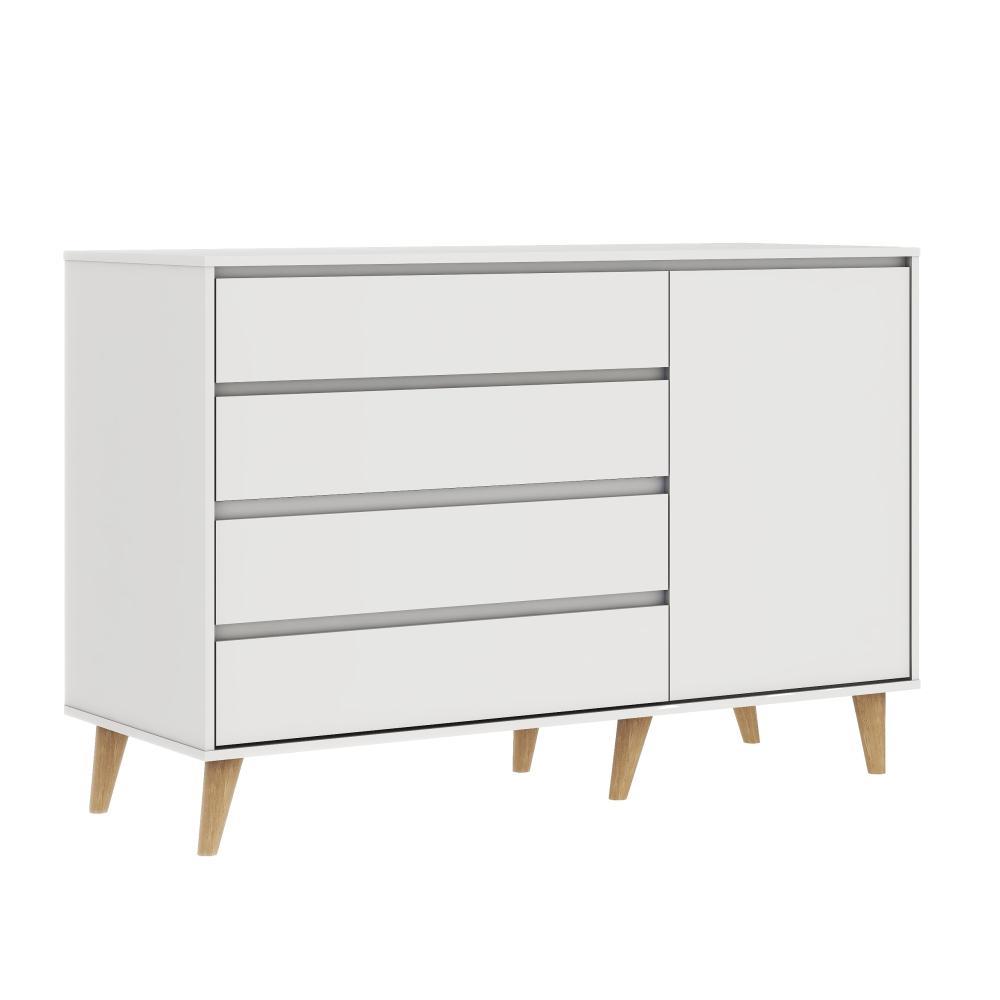 Quarto de Bebê Berço 3 em 1 Lígia Cômoda Infantil 4 Gavetas com Porta Gran Lorena Branco Carolina Baby