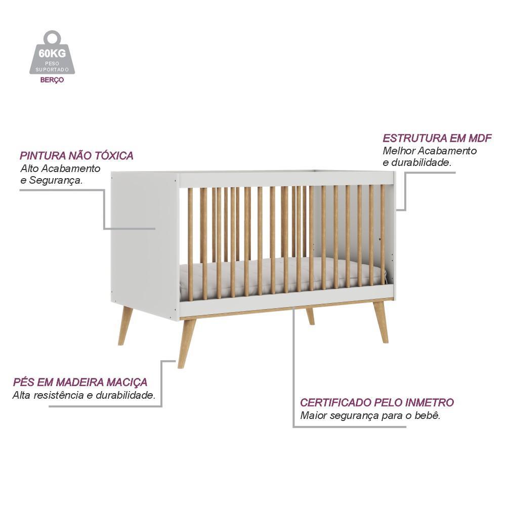 Quarto de Bebê Berço 3 em 1 Retrô Ligia Cômoda com Fraldário Ligia Off White Carolina Baby