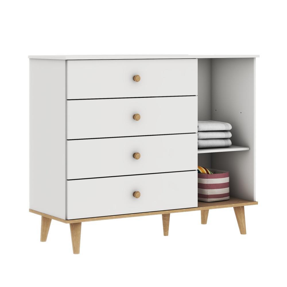 Quarto de Bebê Berço 3 em 1 Retrô Ludmila Cômoda com Fraldário Ligia Branco Carolina Baby