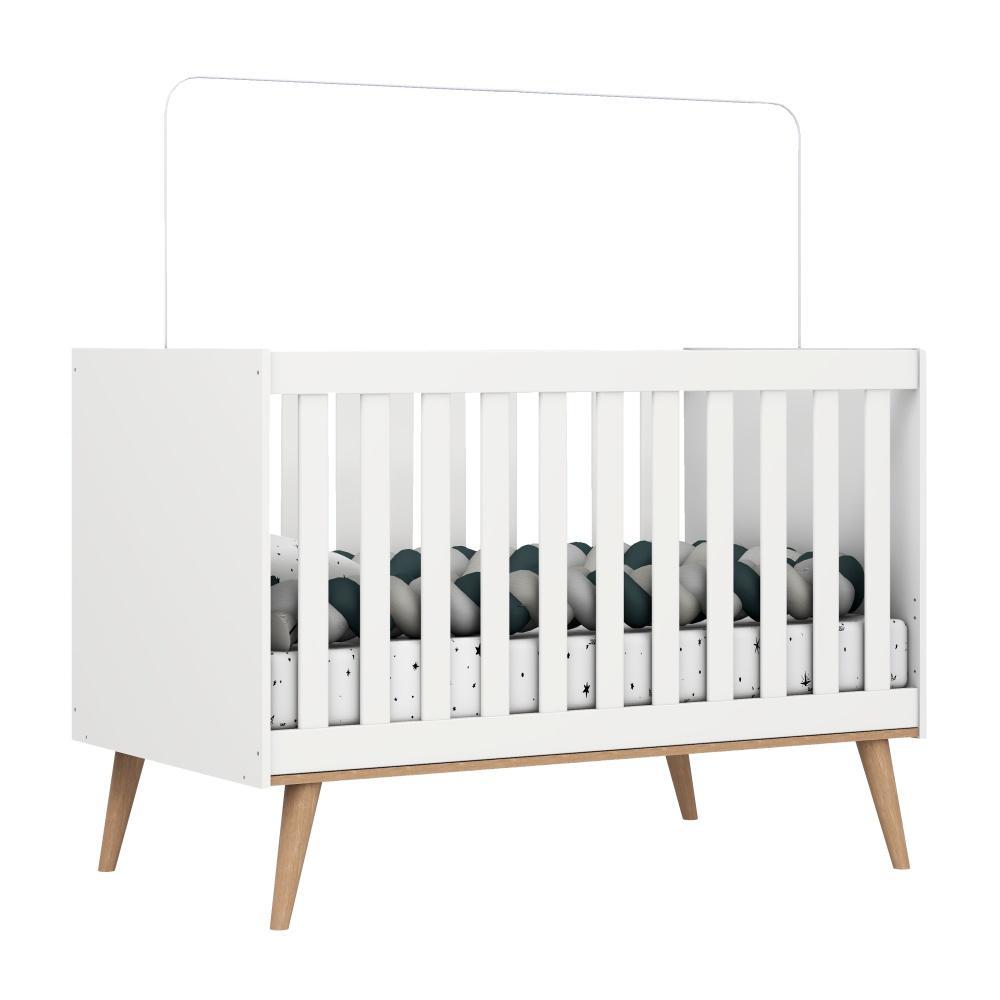 Quarto de Bebê Berço 3 em 1 Retrô Ludmila Cômoda com Fraldário Ligia Branco Carolina Baby