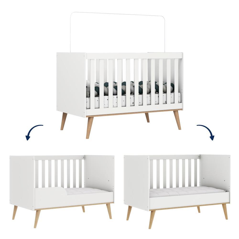 Quarto de Bebê Berço 3 em 1 Retrô Ludmila Cômoda com Fraldário Ligia Branco Carolina Baby