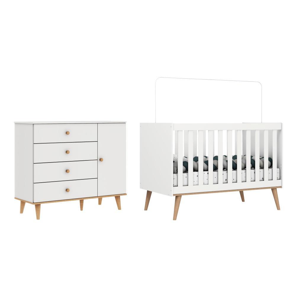Quarto de Bebê Berço 3 em 1 Retrô Ludmila Cômoda com Fraldário Ligia Branco Carolina Baby