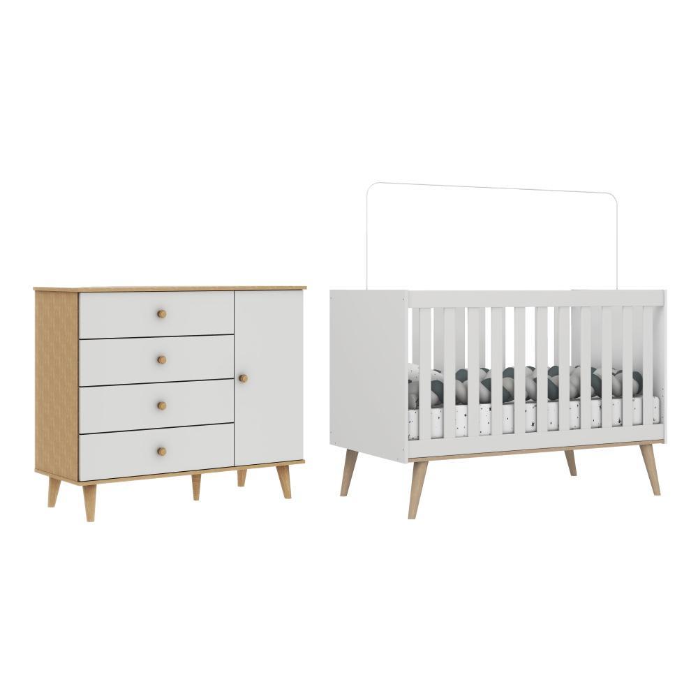 Quarto de Bebê Berço 3 em 1 Retrô Ludmila Cômoda com Fraldário Ligia Off White Carolina Baby