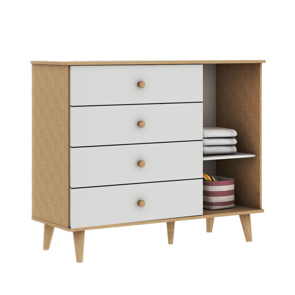 Quarto de Bebê Berço 3 em 1 Retrô Ludmila Cômoda com Fraldário Ligia Off White Carolina Baby