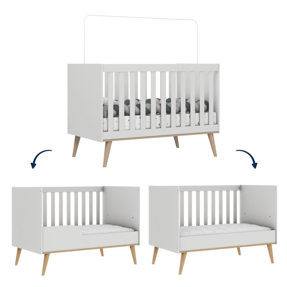 Quarto de Bebê Berço 3 em 1 Retrô Ludmila Cômoda com Fraldário Ligia Off White Carolina Baby