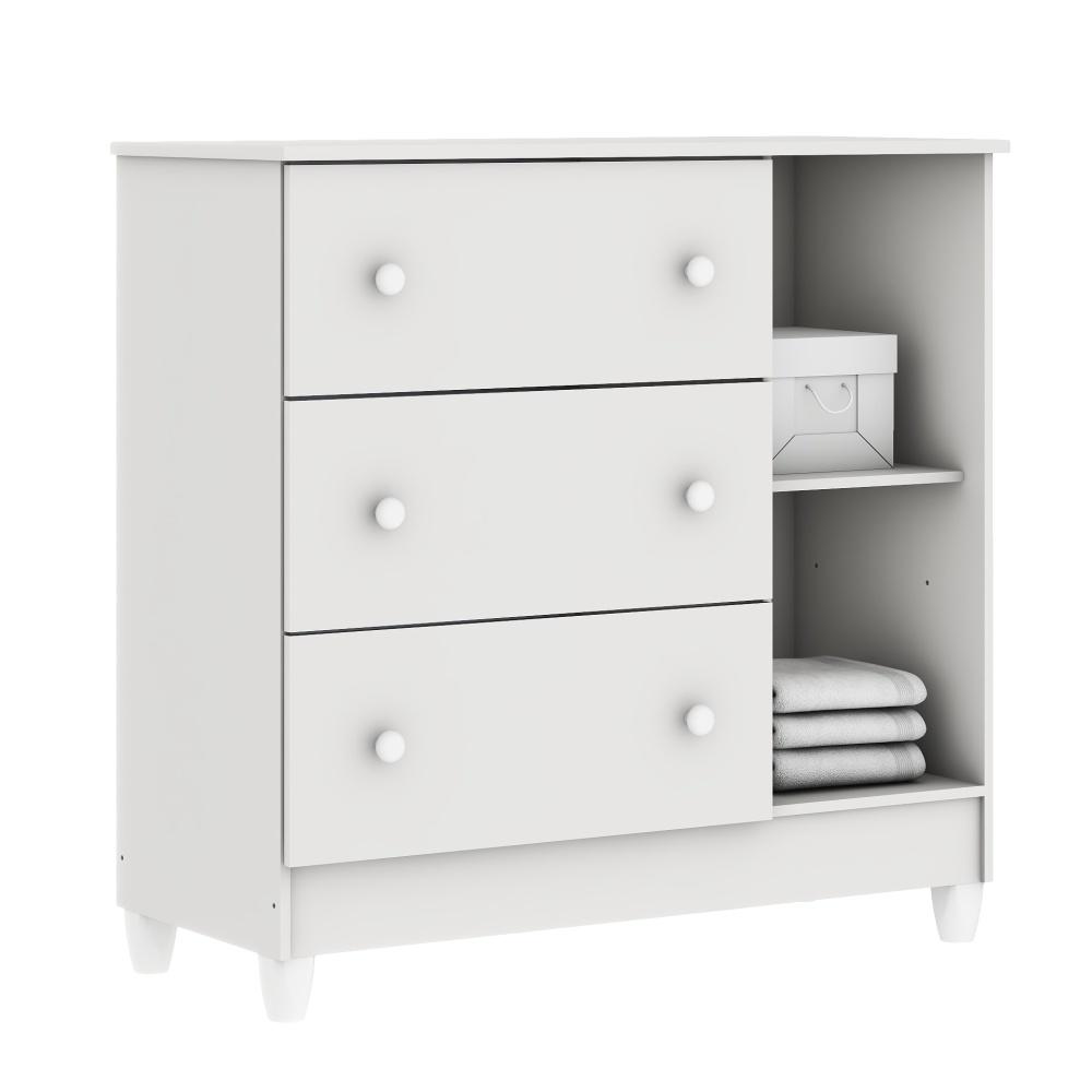 Quarto de Bebê Berço Mini Cama Raissa Cômoda Infantil 3 Gavetas com Fraldário Bianca Branco Carolina Baby