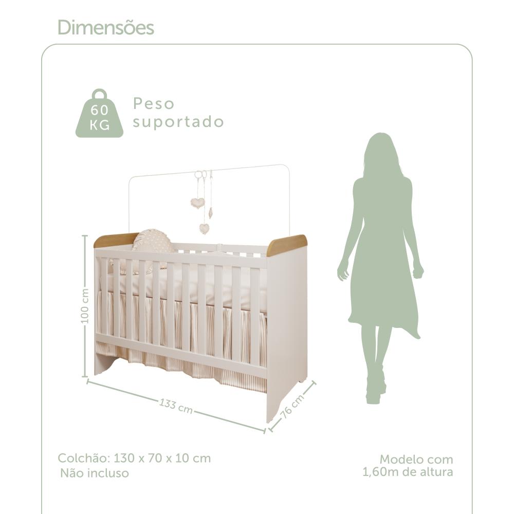 Quarto de Bebê Cômoda com Fraldário Ariel Berço 3 em 1 Gabrielle Branco com Bétula Carolina Baby