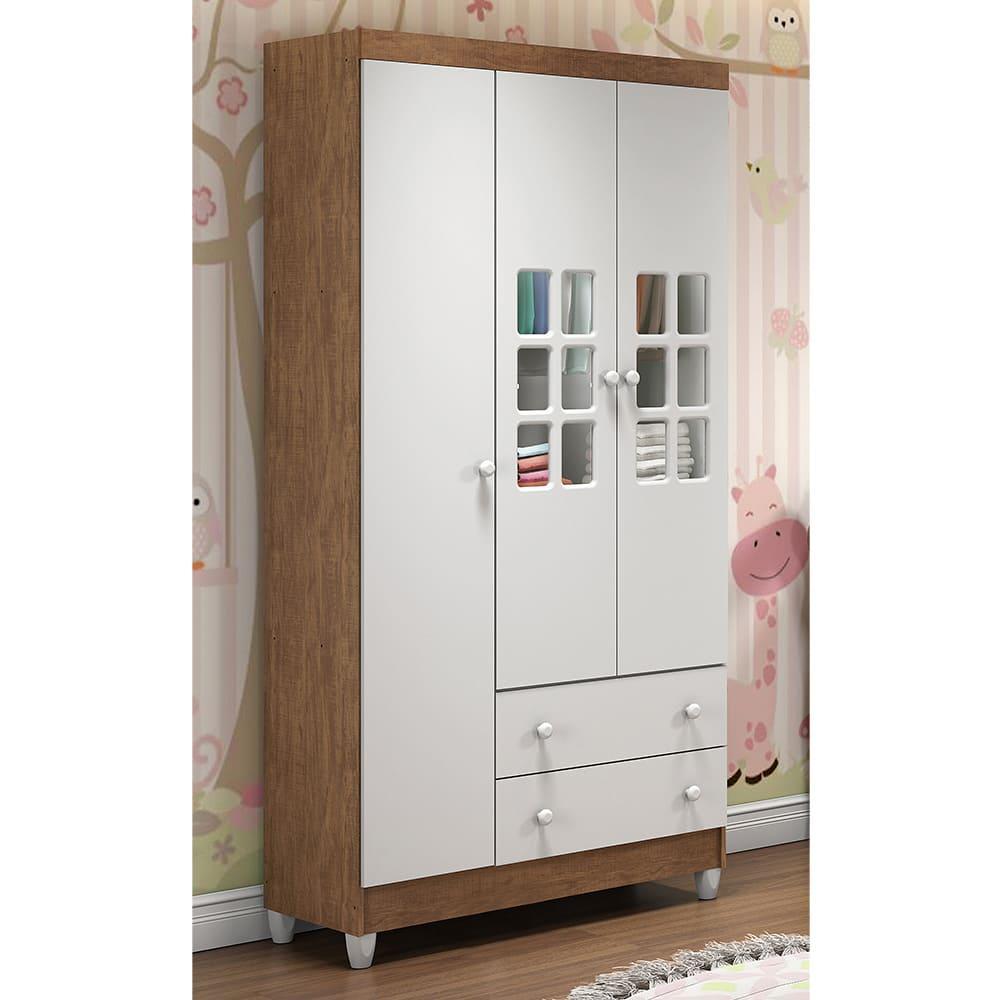 Quarto de Bebê Completo Ariane Berço 3 em 1 Gabrielle Guarda Roupa 3 Portas Cômoda Infantil com Porta 3 Gavetas Amadeirado Carolina Baby