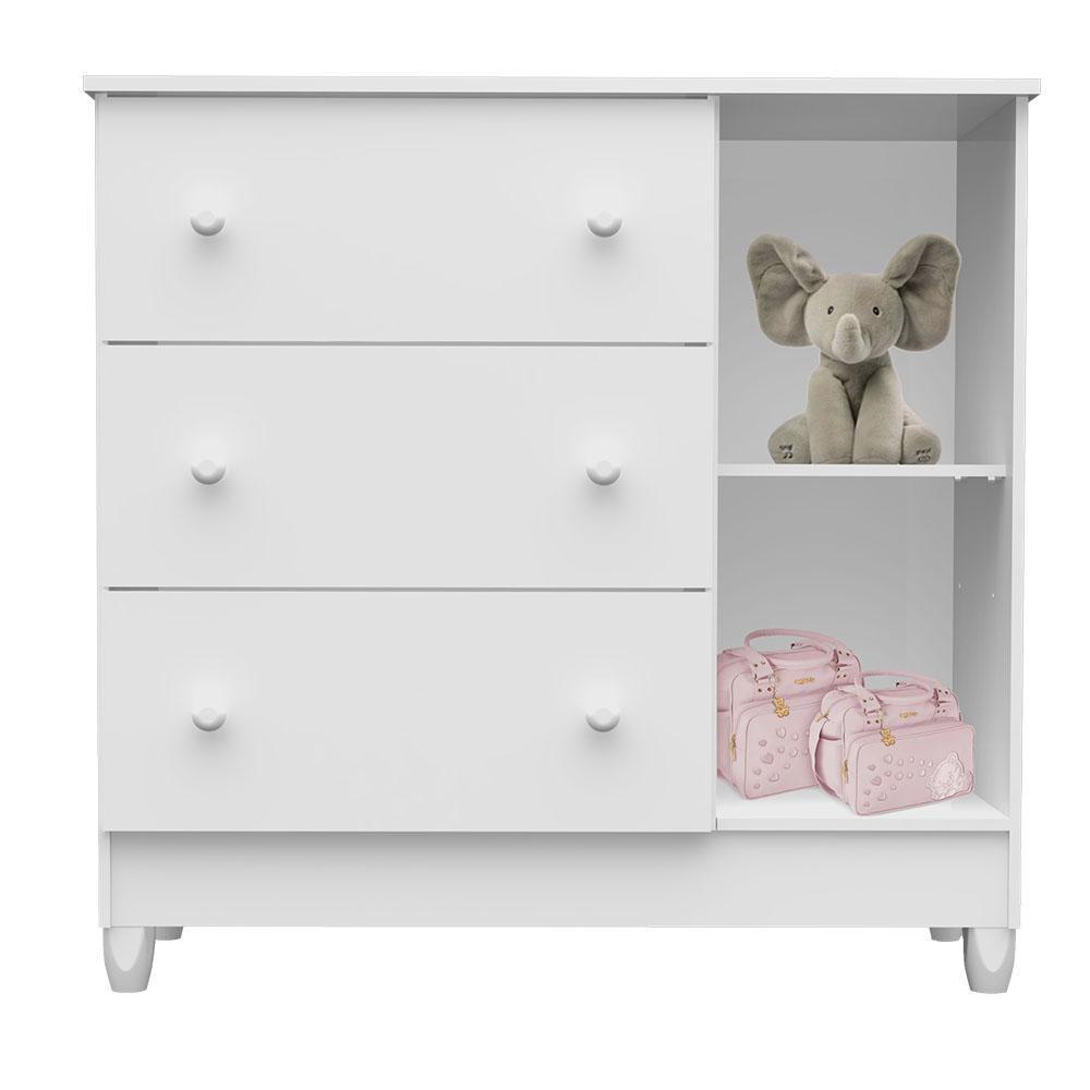 Quarto de Bebê Completo Ariane Berço 3 em 1 Gabrielle Guarda Roupa 3 Portas Cômoda Infantil com Porta 3 Gavetas Branco Carolina Baby