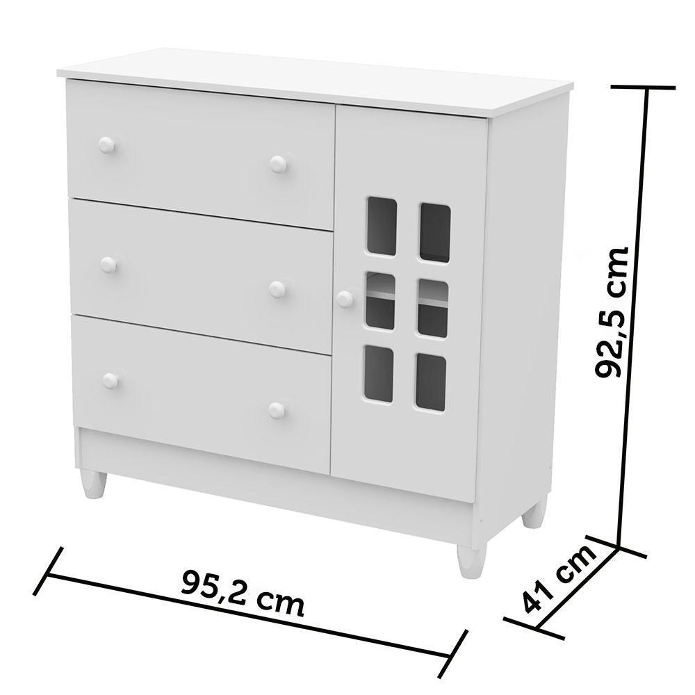 Quarto de Bebê Completo Ariane Berço 3 em 1 Gabrielle Guarda Roupa 3 Portas Cômoda Infantil com Porta 3 Gavetas Branco Carolina Baby
