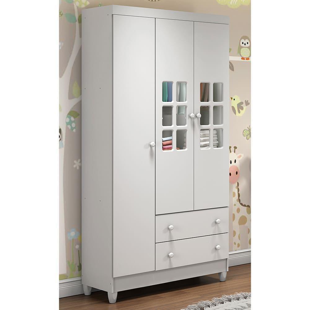Quarto de Bebê Completo Ariane Berço 3 em 1 Gabrielle Guarda Roupa 3 Portas Cômoda Infantil com Porta 3 Gavetas Branco Carolina Baby