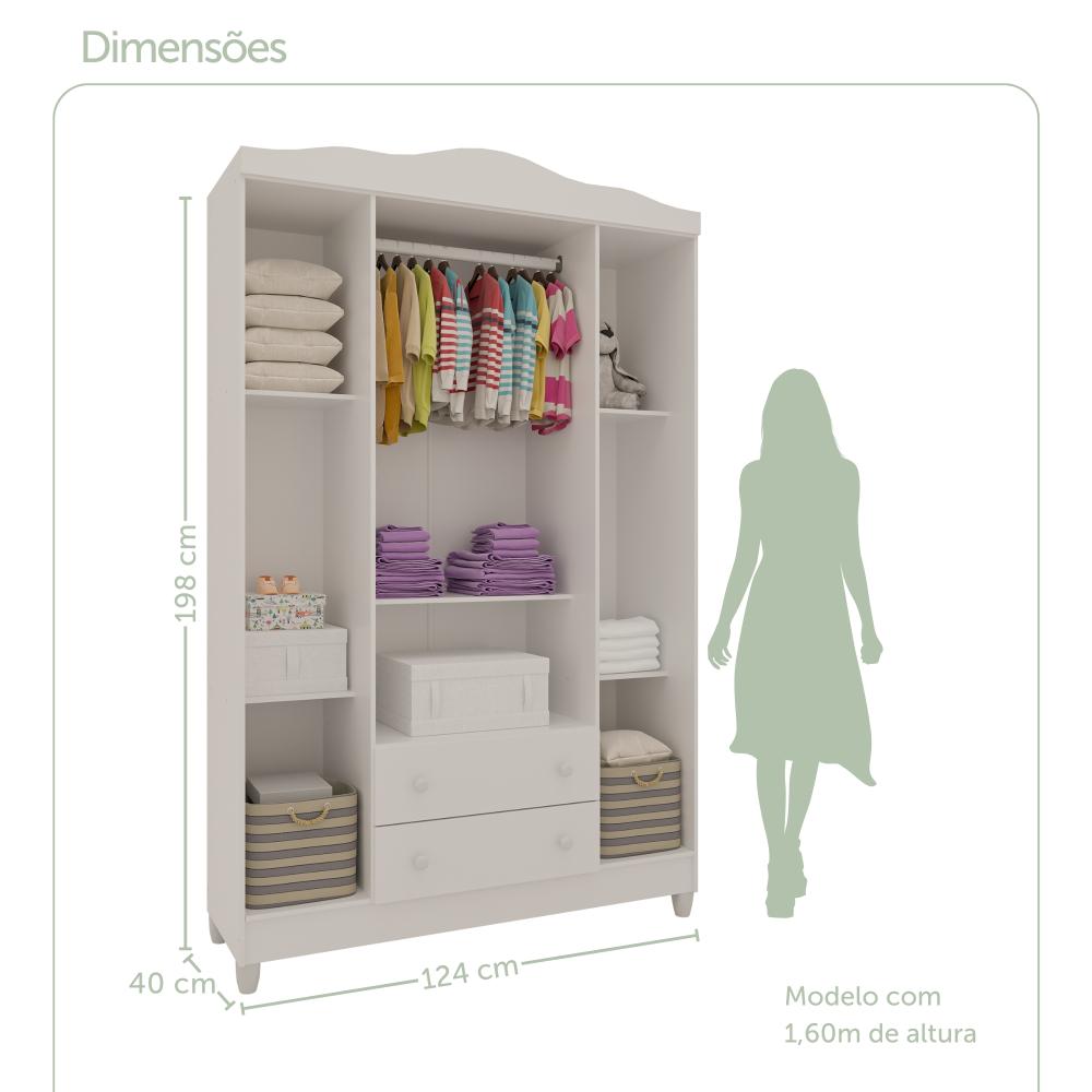 Quarto de Bebê Completo Berço 3 em 1 Gabrielle Guarda Roupa 4 Portas Cômoda Infantil com Porta Branco Carolina Baby
