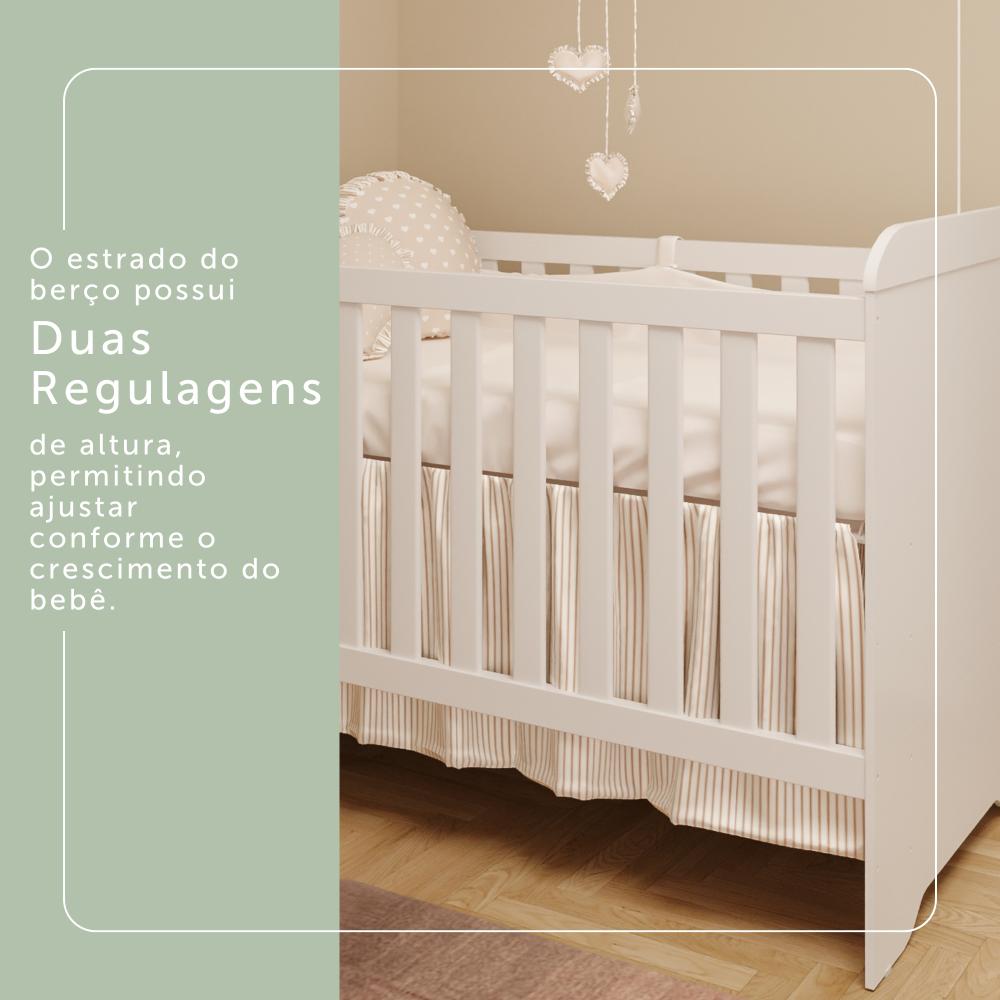Quarto de Bebê Completo Berço 3 em 1 Gabrielle Guarda Roupa 4 Portas Cômoda Infantil com Porta Branco Carolina Baby