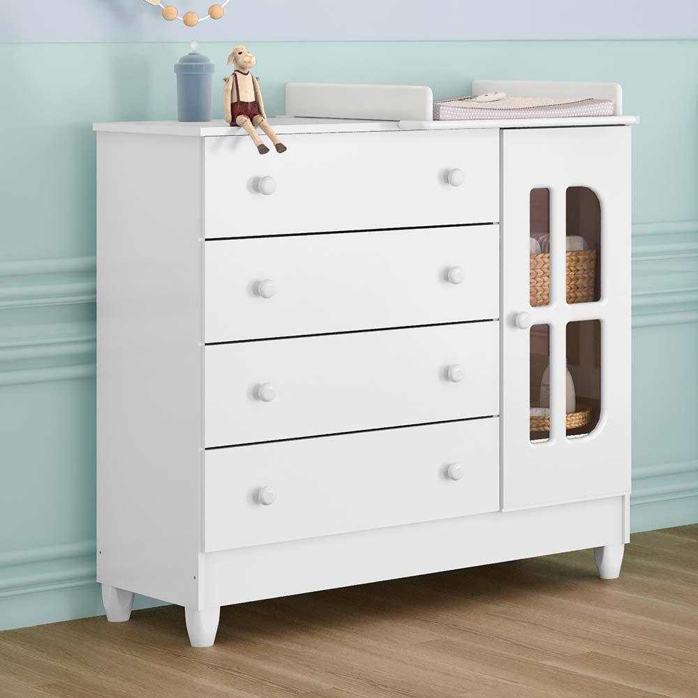 Quarto de Bebê Gabrielle Berço 3 em 1 Guarda Roupa 4 Portas Cômoda Infantil Branco Carolina Baby