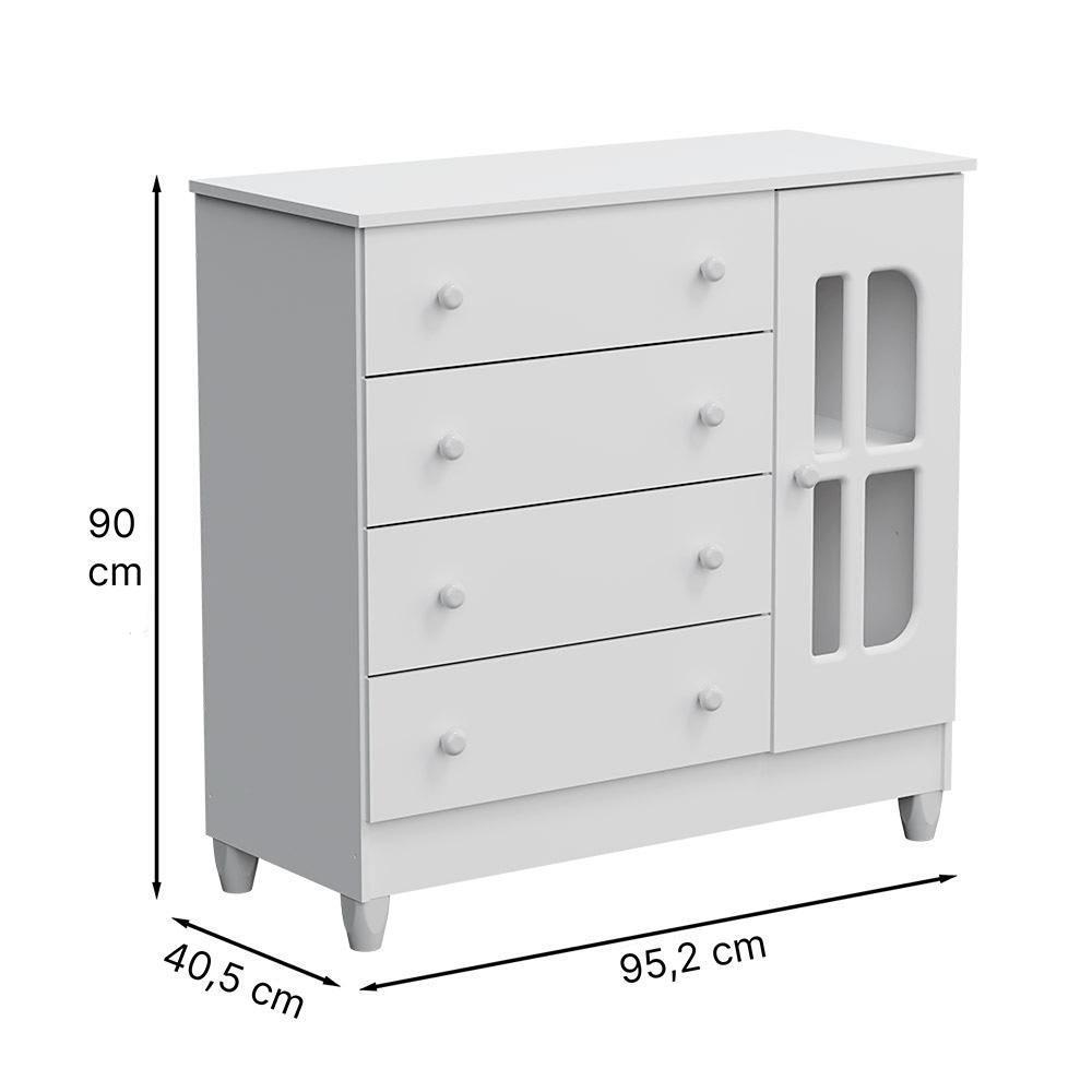 Quarto de Bebê Gabrielle Berço 3 em 1 Guarda Roupa 4 Portas Cômoda Infantil Branco Carolina Baby