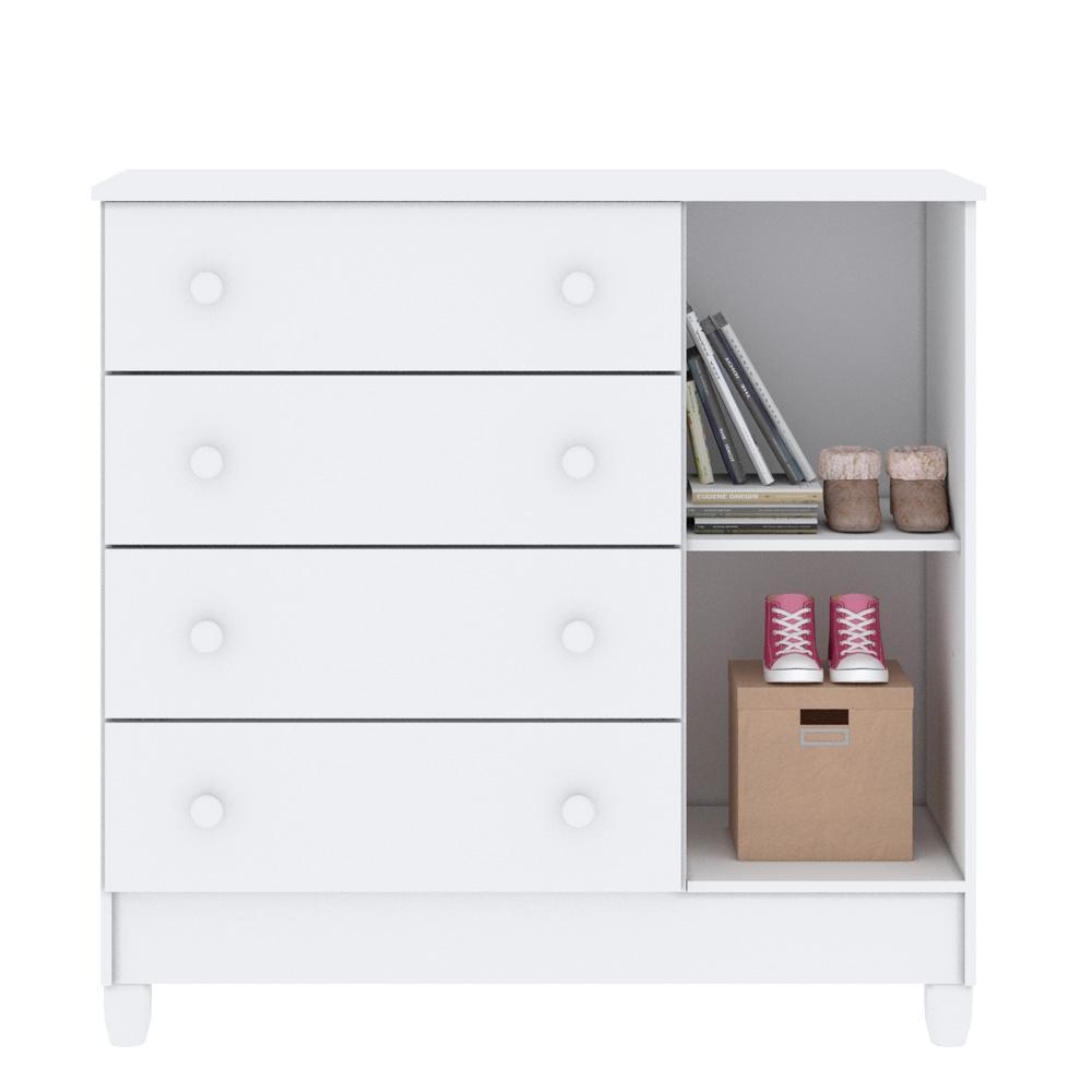 Quarto de Bebê Gabrielle Guarda Roupa 4 Portas com Gavetas Cômoda Infantil 4 Gavetas com Porta Branco Carolina Baby