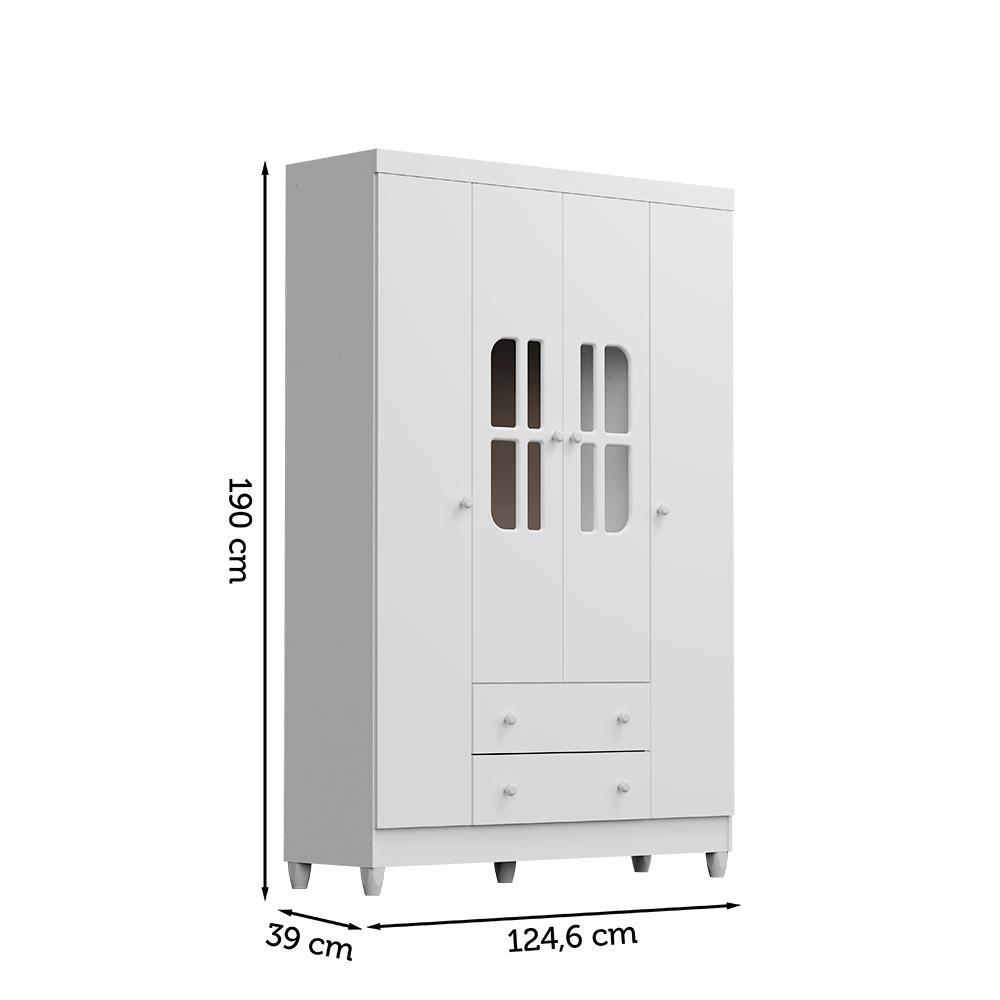 Quarto de Bebê Gabrielle Guarda Roupa 4 Portas com Gavetas Cômoda Infantil 4 Gavetas com Porta Branco Carolina Baby