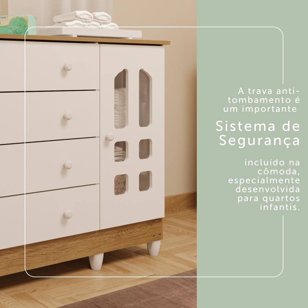Quarto de Bebê Gran Selena Berço 3 em 1 Gabrielle Cômoda Infantil com Porta Amadeirado Carolina Baby