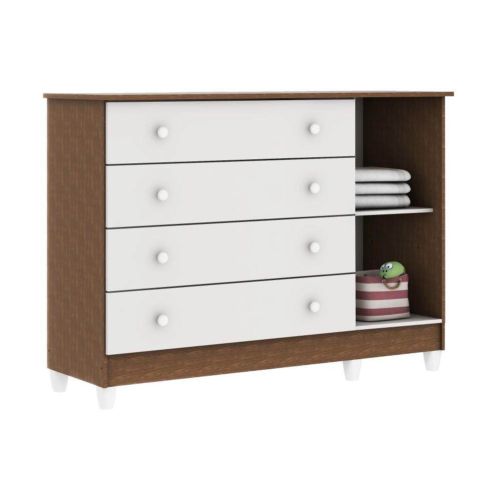 Quarto de Bebê Gran Selena Berço Mini Cama Mirelle Cômoda Infantil com Porta Branco Amadeirado Carolina Baby