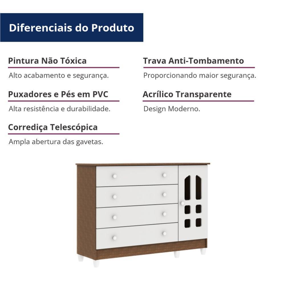 Quarto de Bebê Gran Selena Berço Mini Cama Mirelle Cômoda Infantil com Porta Branco Amadeirado Carolina Baby