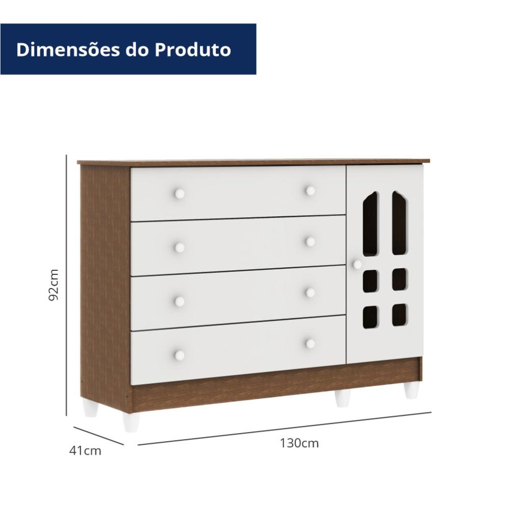 Quarto de Bebê Gran Selena Berço Mini Cama Mirelle Cômoda Infantil com Porta Branco Amadeirado Carolina Baby