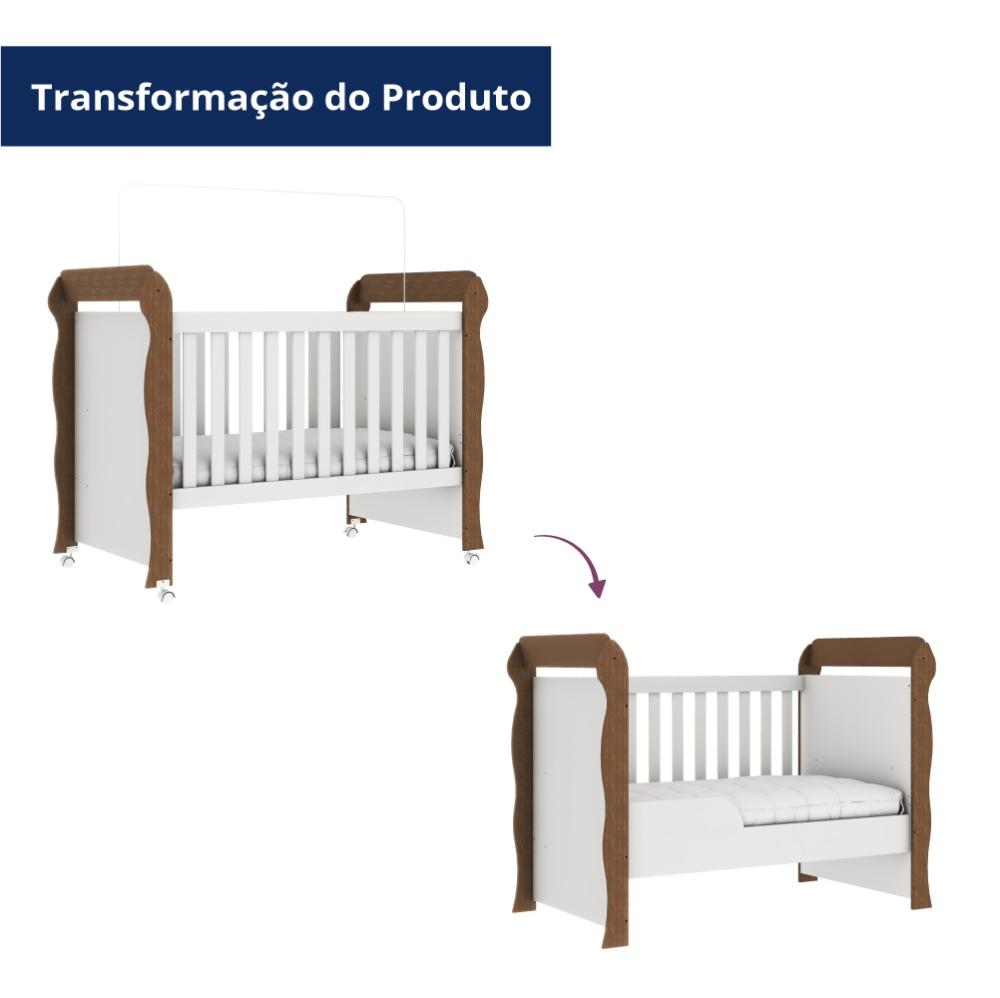 Quarto de Bebê Gran Selena Berço Mini Cama Mirelle Cômoda Infantil com Porta Branco Amadeirado Carolina Baby