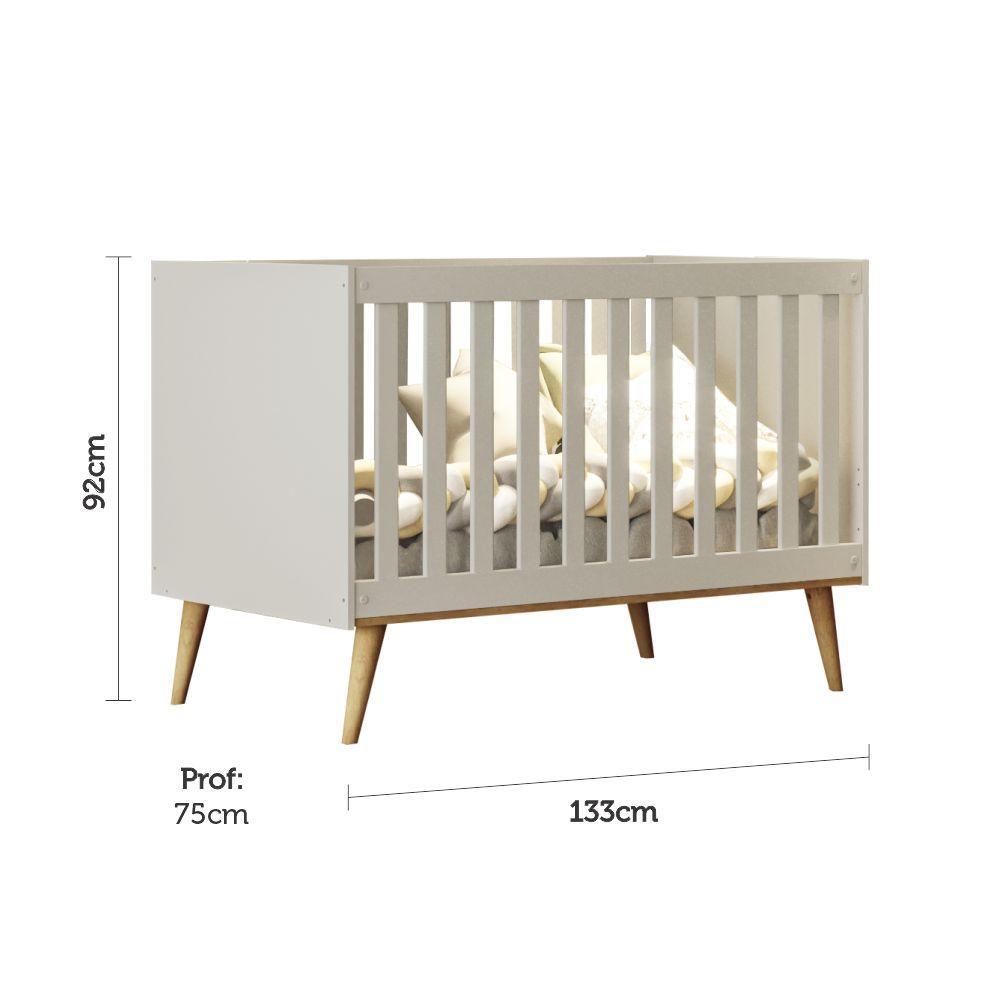 Quarto de Bebê Guarda Roupa 3 Portas com Gavetas Ludmila Cômoda 4 Gavetas com Fraldário Ludmila Berço 3 em 1 Ludmila Off White Carolina Baby