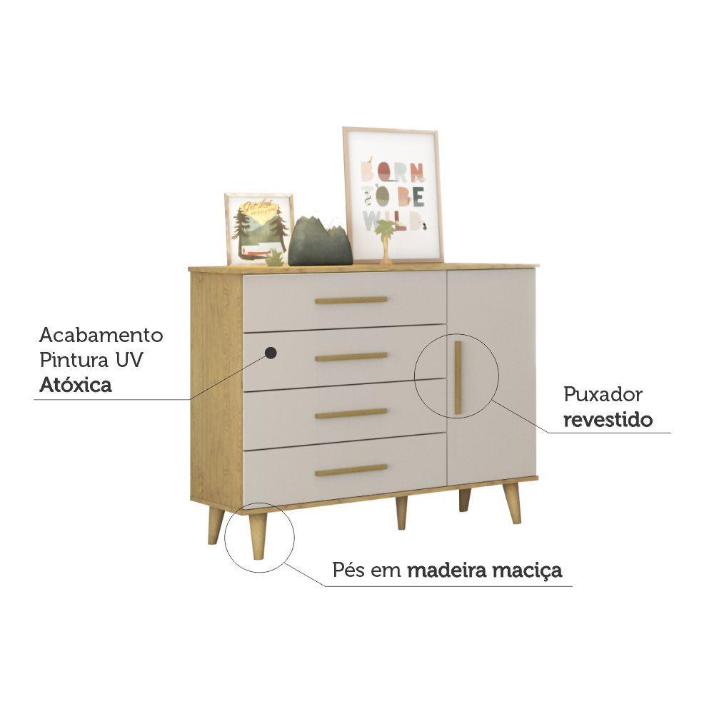 Quarto de Bebê Guarda Roupa 3 Portas com Gavetas Ludmila Cômoda 4 Gavetas com Fraldário Ludmila Berço 3 em 1 Ludmila Off White Carolina Baby