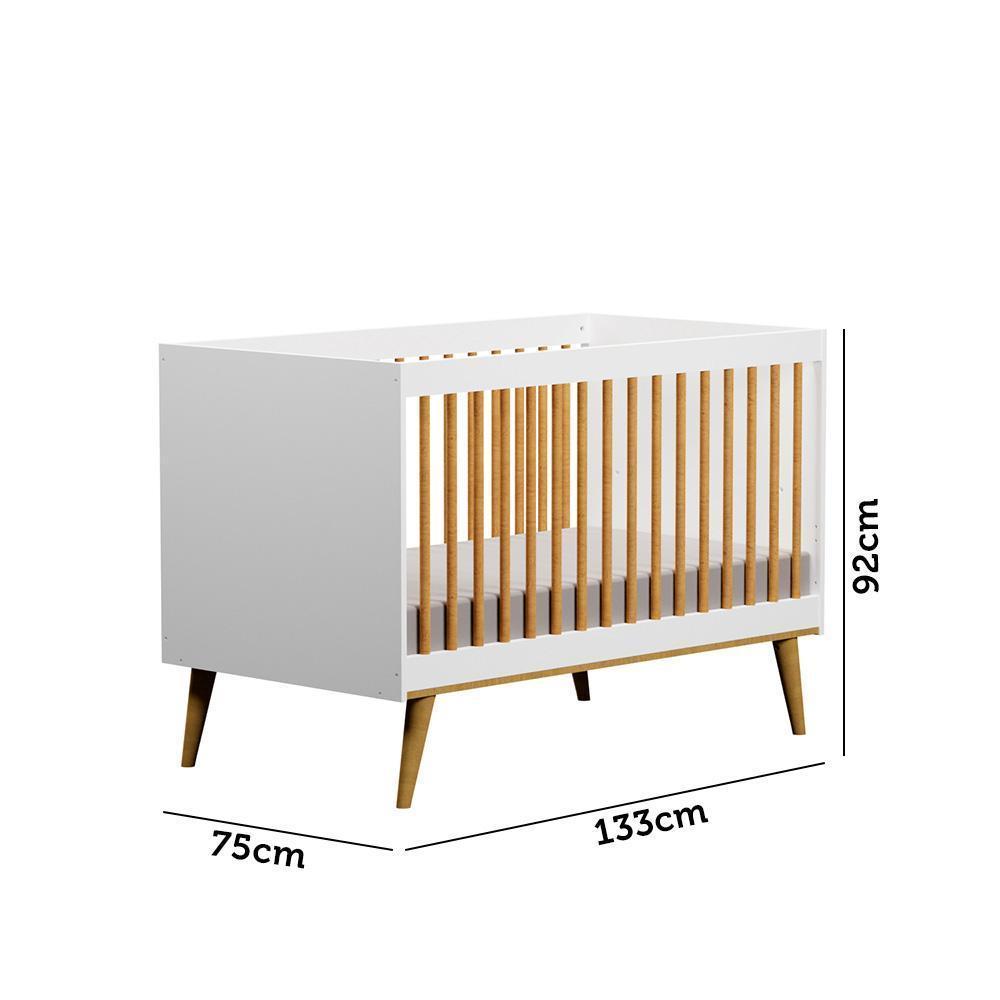 Quarto de Bebê Lígia Berço 3 em 1 com Grades de Madeira Cômoda 4 Gavetas Infantil com Porta Branco Fosco Carolina Baby