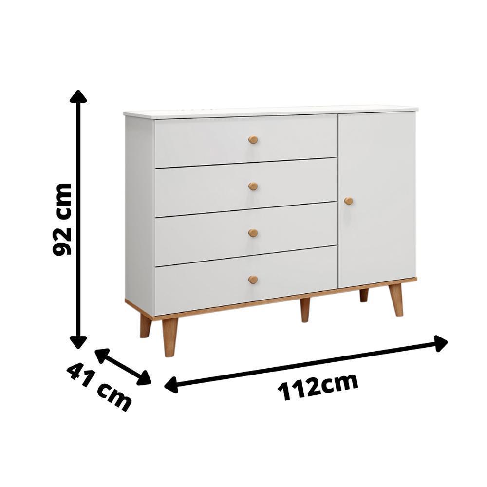 Quarto de Bebê Lígia Berço 3 em 1 com Grades de Madeira Cômoda 4 Gavetas Infantil com Porta Branco Fosco Carolina Baby