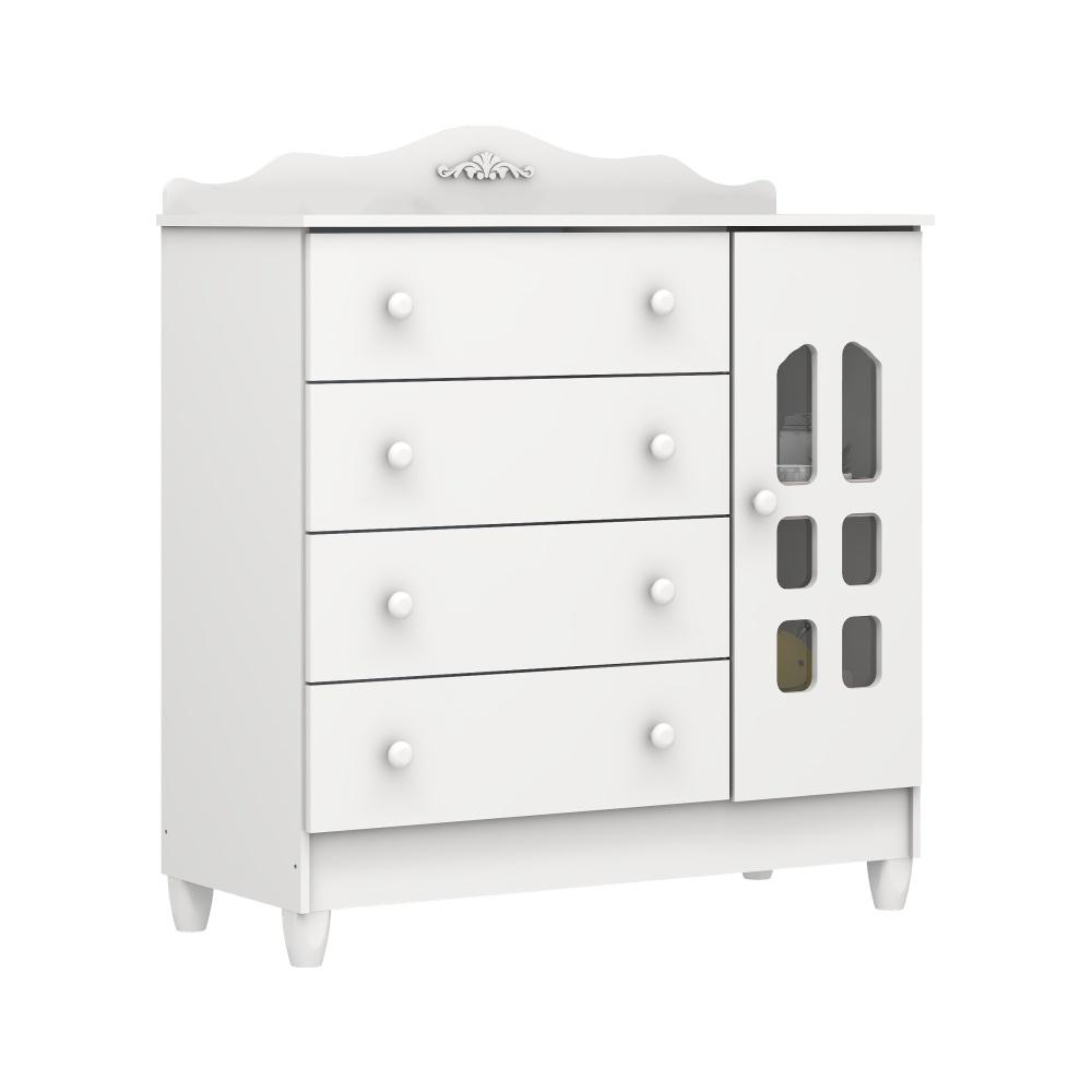 Quarto de Bebê Lisa Provençal Berço Mini Cama Lisa Cômoda Infantil com Porta Branco Carolina Baby